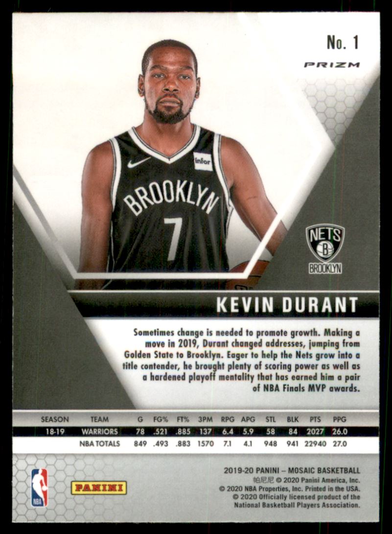 2019-20 Panini Mosaic Mosaic Orange Reactive #1 Kevin Durant