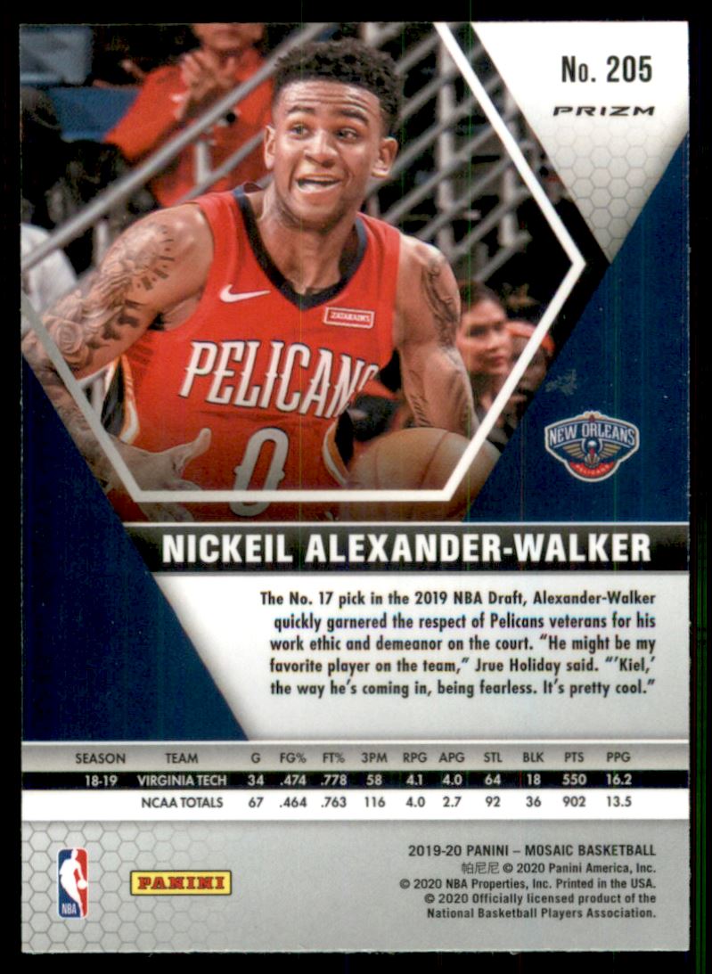 2019-20 Panini Mosaic Mosaic Orange Reactive #205 Nickeil Alexander-Walker