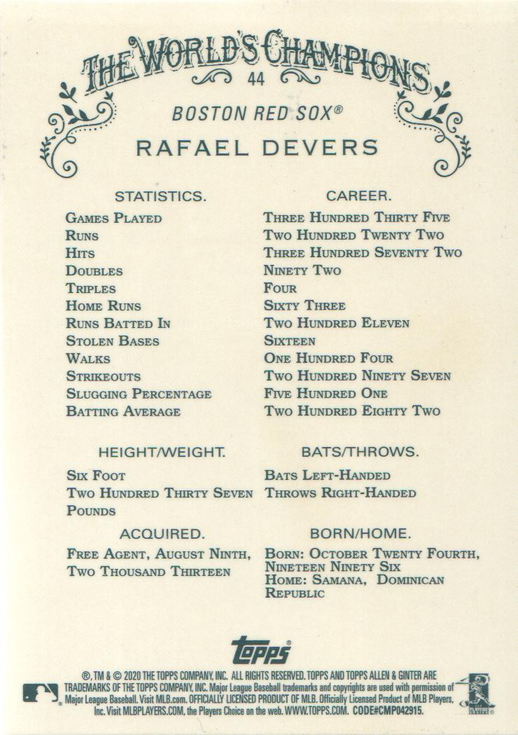 2020 Topps Allen and Ginter Chrome Baseball BASE Cards: Pick from List (#1-300) - Picture 28 of 280