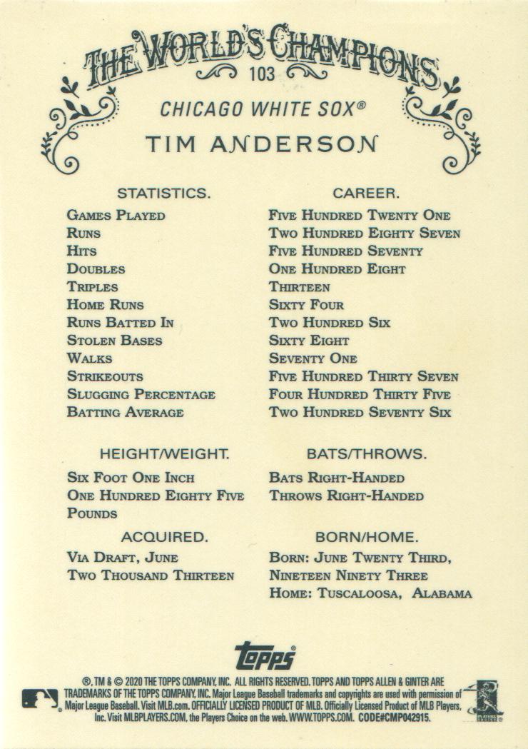 2020 Topps Allen and Ginter Chrome Baseball BASE Cards: Pick from List (#1-300) - Picture 79 of 280