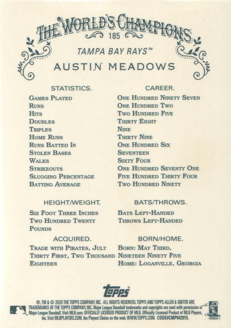 2020 Topps Allen and Ginter Chrome Baseball BASE Cards: Pick from List (#1-300) - Picture 157 of 280