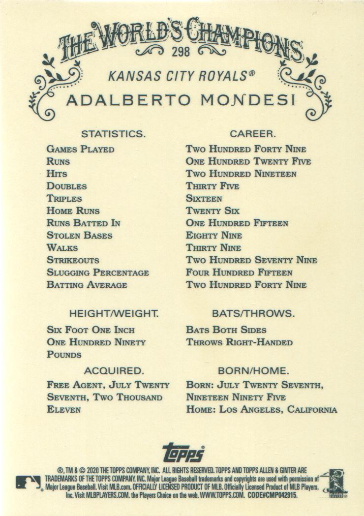 2020 Topps Allen and Ginter Chrome Baseball BASE Cards: Pick from List (#1-300) - Picture 276 of 280