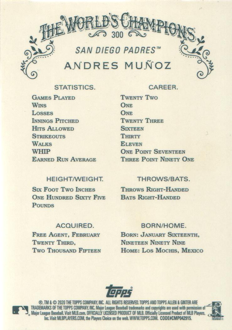 2020 Topps Allen and Ginter Chrome Baseball BASE Cards: Pick from List (#1-300) - Picture 280 of 280