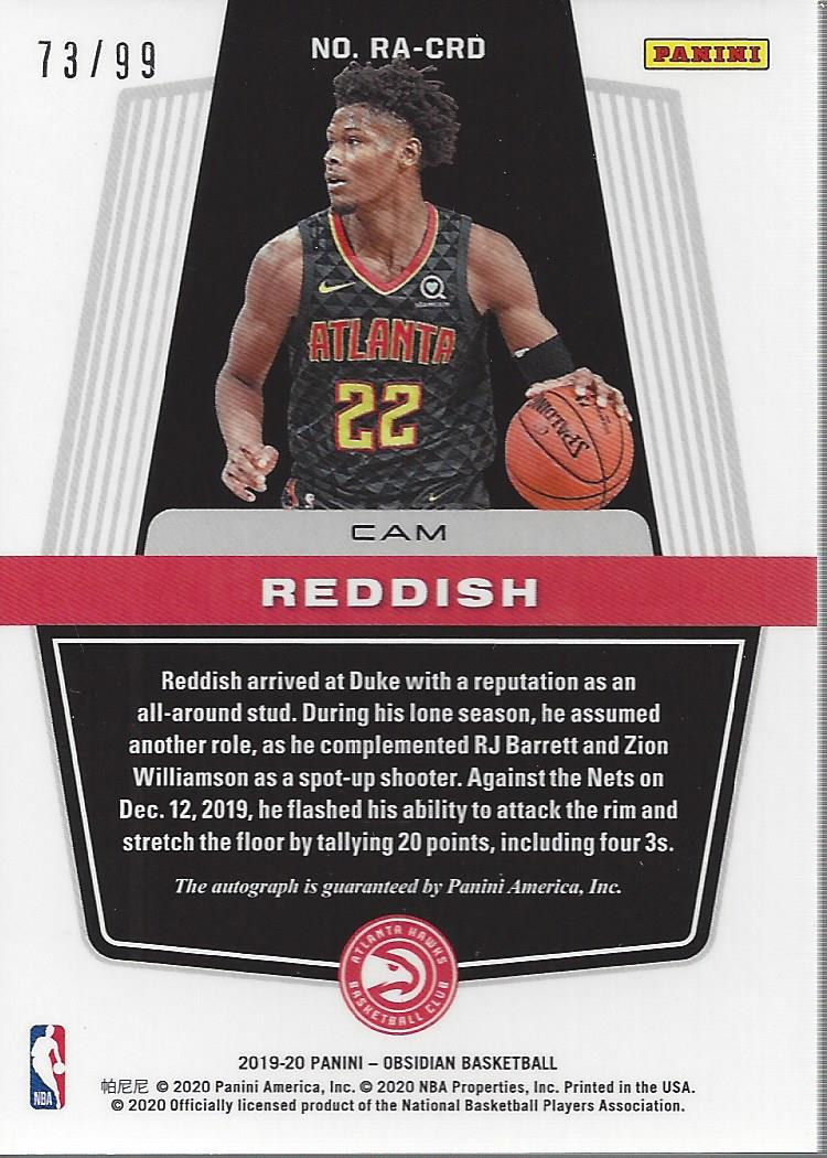 2019-20 Panini Obsidian Rookie Autographs #10 Cam Reddish/99