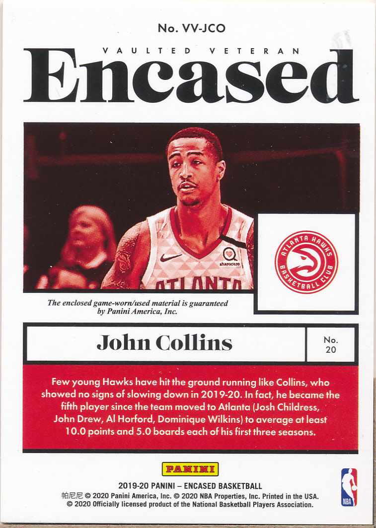 2019-20 Panini Encased Vaulted Veteran Material #19 John Collins