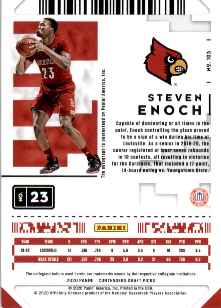 2020-21 Panini Contenders Draft Picks #103 Steven Enoch AU back image
