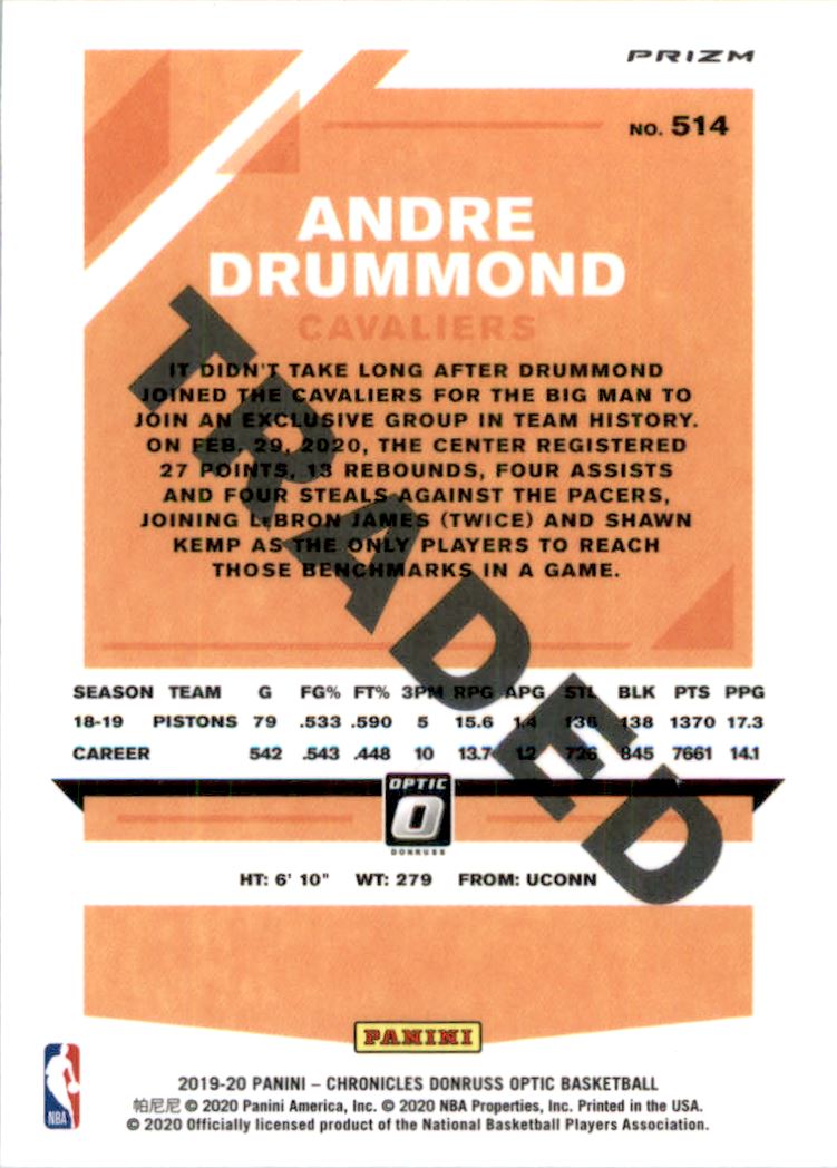 2019-20 Panini Chronicles Silver #514 Andre Drummond/Donruss Optic Traded