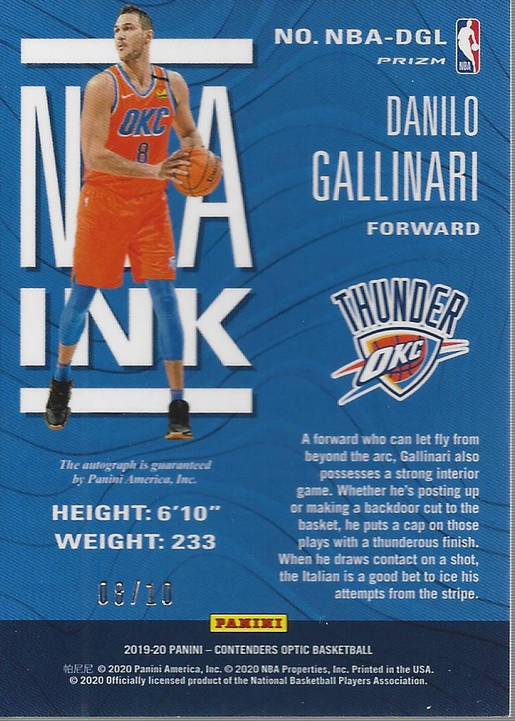 2019-20 Panini Contenders Optic NBA Ink Gold #8 Danilo Gallinari back image