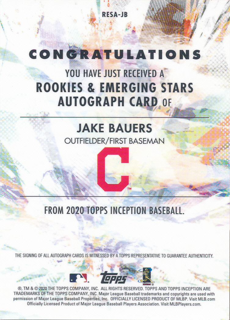 2020 Topps Inception Rookie and Emerging Stars Autographs #RESAJB Jake Bauers/245 back image
