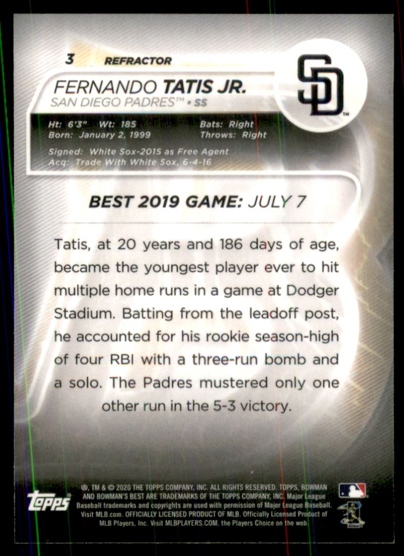 2020 Bowman's Best Refractors #3 Fernando Tatis Jr.