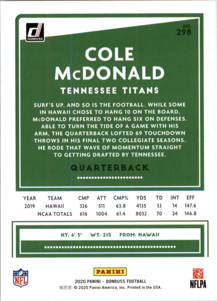 2020 Donruss Football Card Pick (Base) 210-350 - Picture 181 of 265