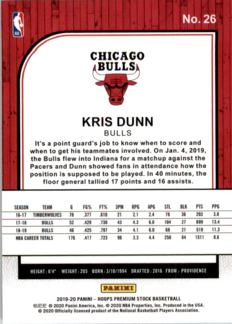 2019-20 Hoops Premium Stock #26 Kris Dunn back image