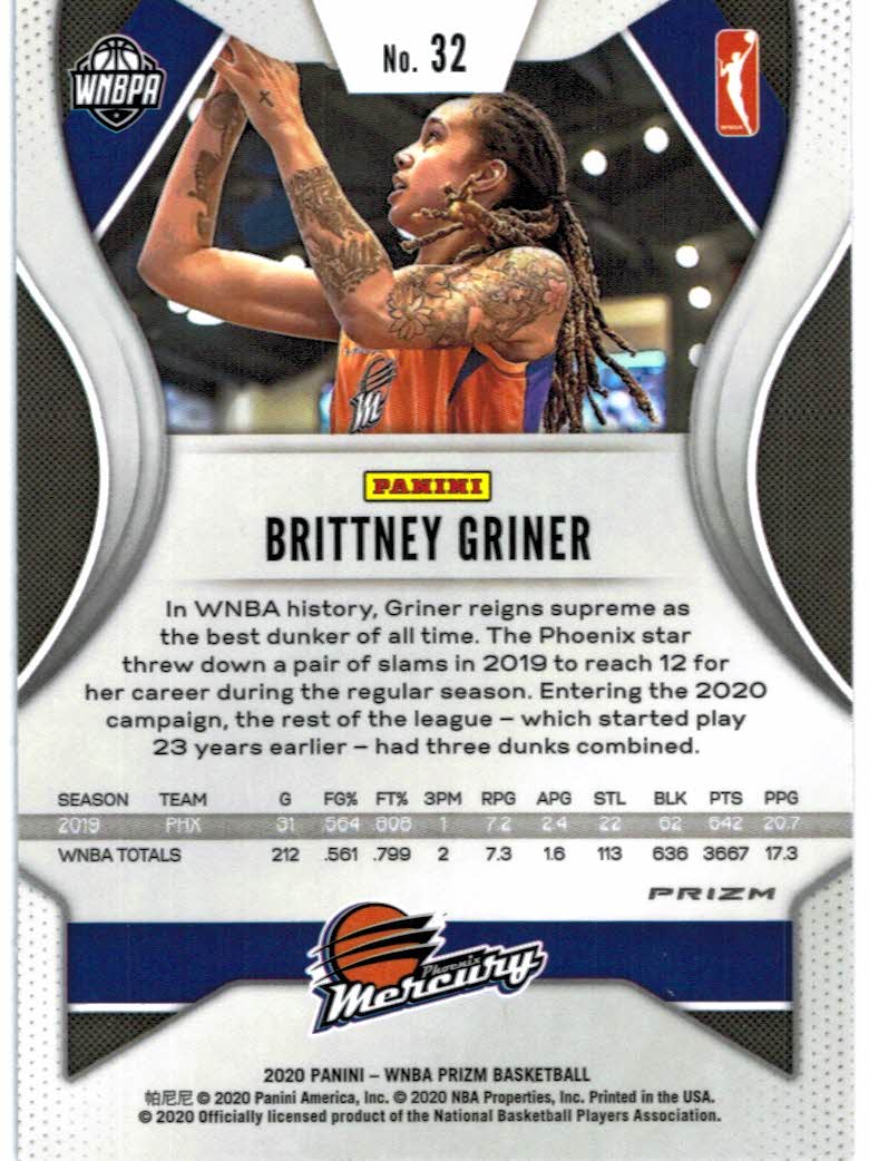 2020 Panini Prizm WNBA Prizms Hyper #32 Brittney Griner back image