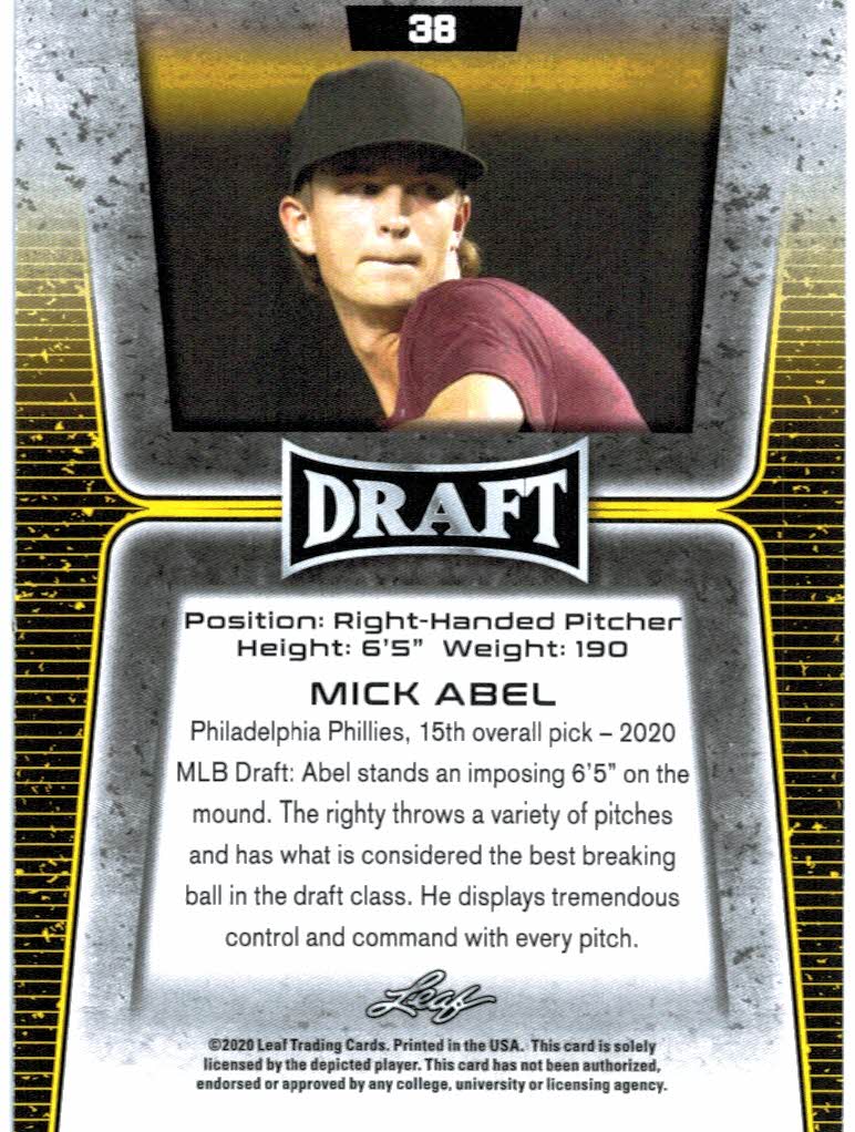 2020 Leaf Draft Gold #38 Mick Abel back image