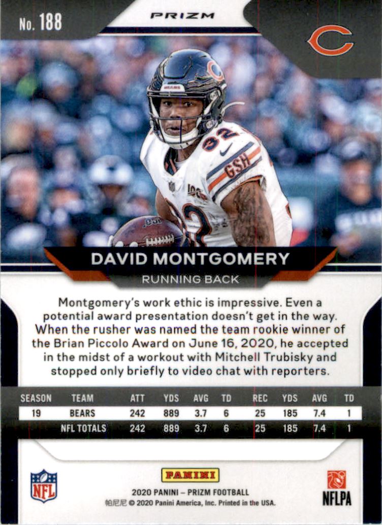 2020 Panini Prizm Prizms Red White and Blue #188 David Montgomery