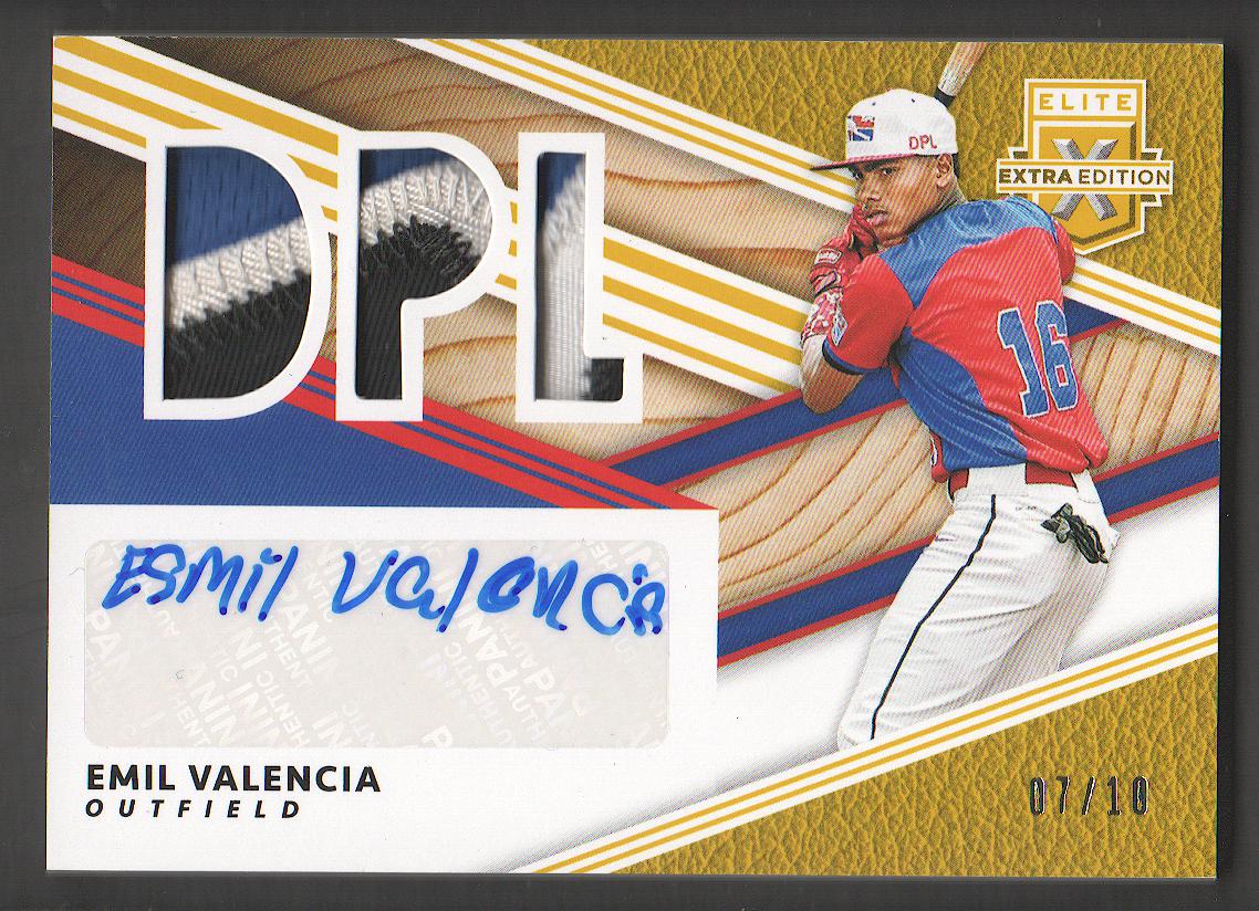 2020 Elite Extra Edition Dominican Prospect League Material Signatures Gold #10 Emil Valencia