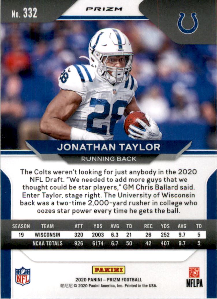 2020 Panini Prizm Prizms Orange Disco #332 Jonathan Taylor