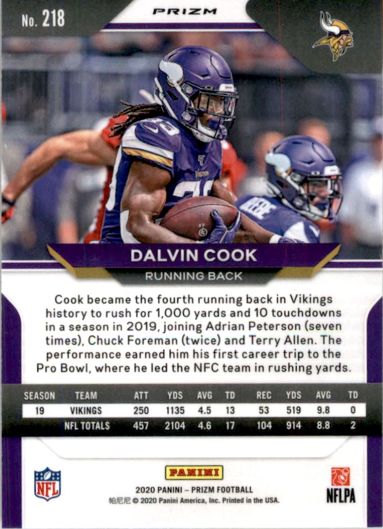 2020 Panini Prizm Prizms Orange Disco #218 Dalvin Cook