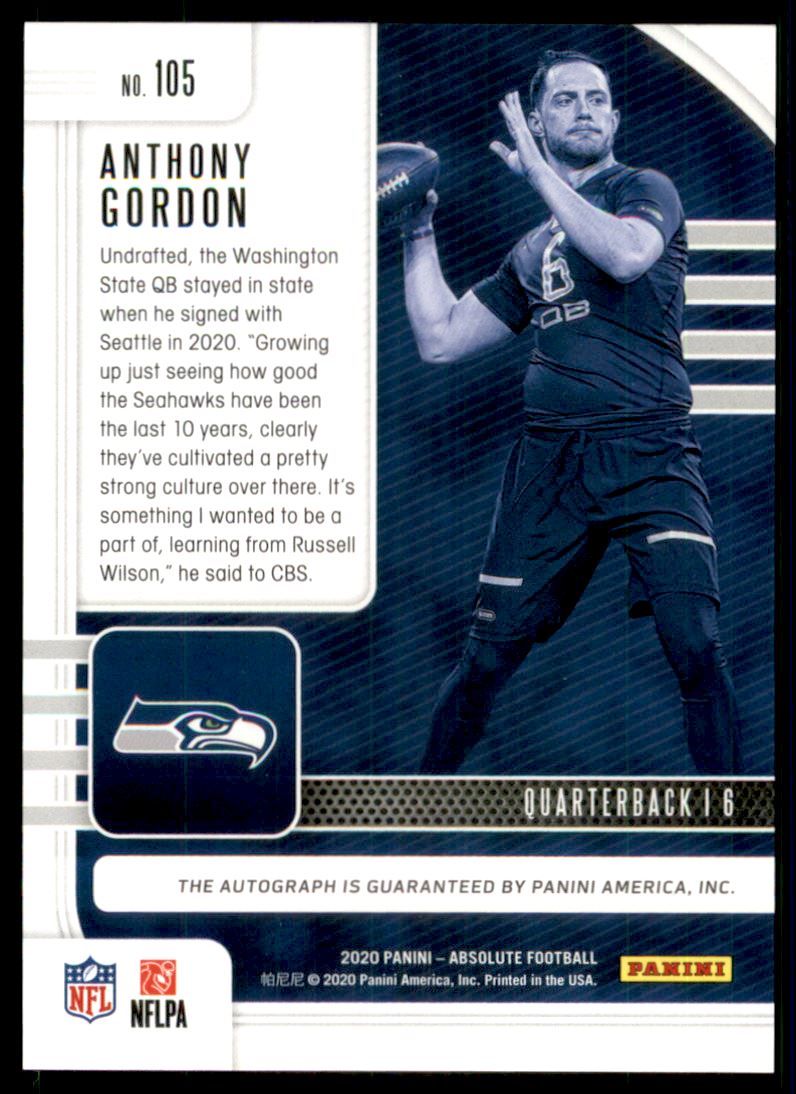 2020 Absolute Signature Rookies #105 Anthony Gordon back image