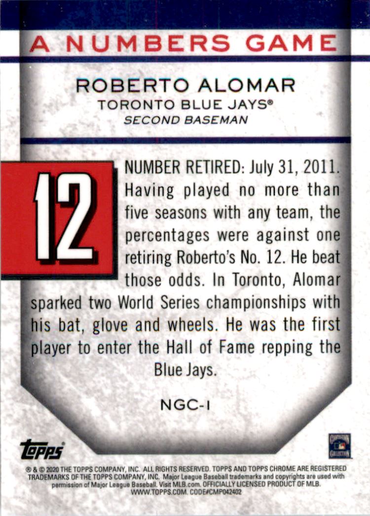 2020 Topps Chrome Update A Numbers Game #NGC1 Roberto Alomar