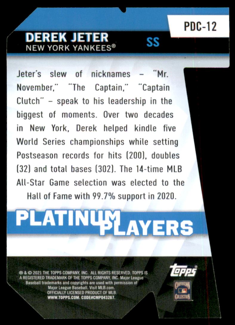 2021 Topps Platinum Players Die Cuts #PDC12 Derek Jeter