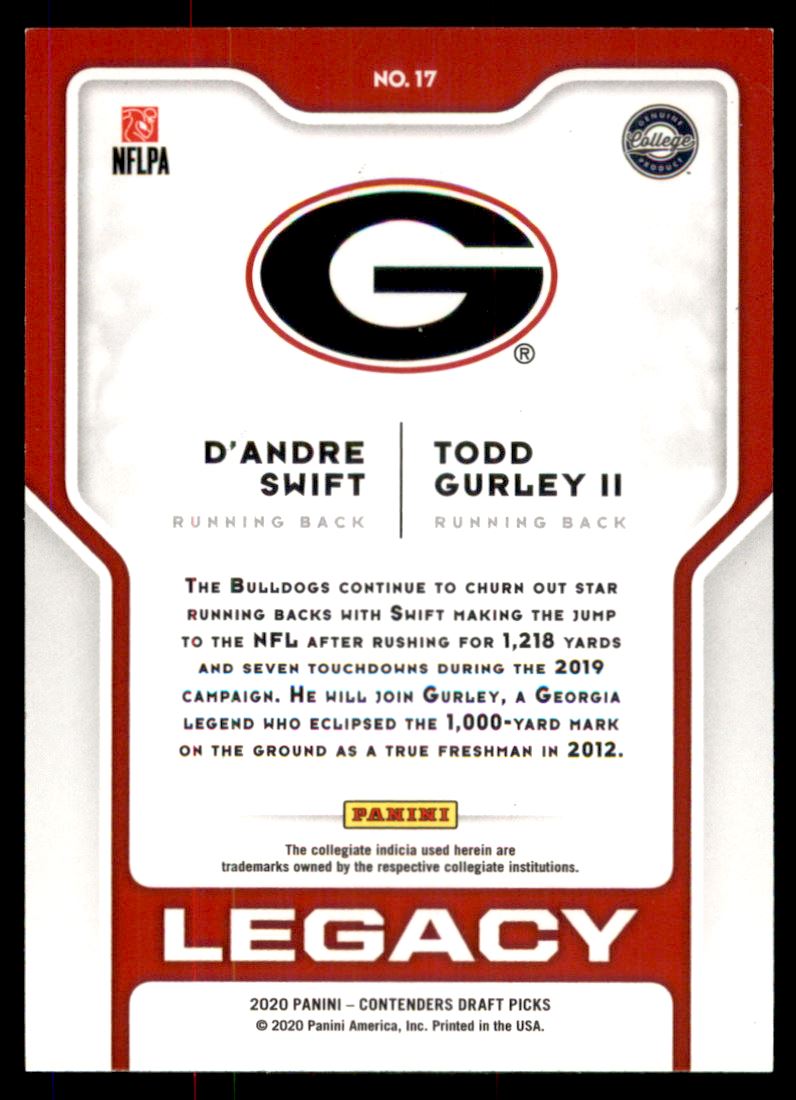 2020 Panini Contenders Draft Picks Legacy Game #17 D'Andre Swift/Todd Gurley II