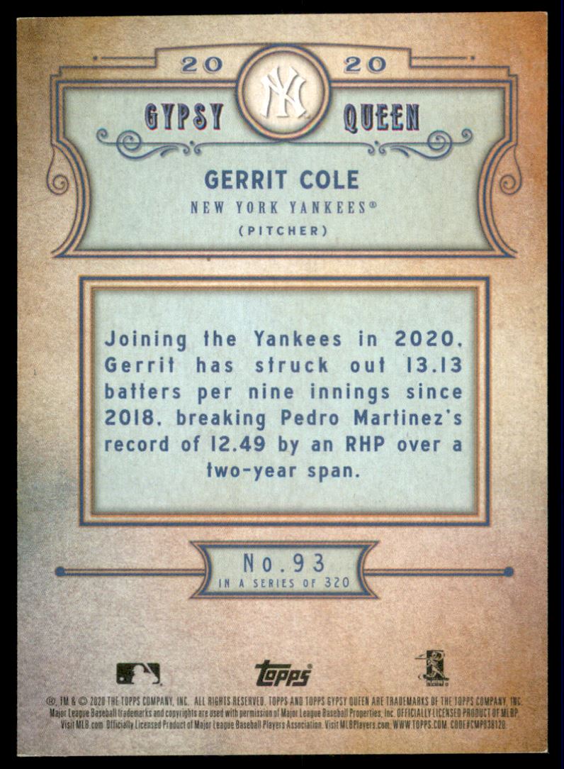 2020 Topps Gypsy Queen Chrome Box Toppers #93 Gerrit Cole