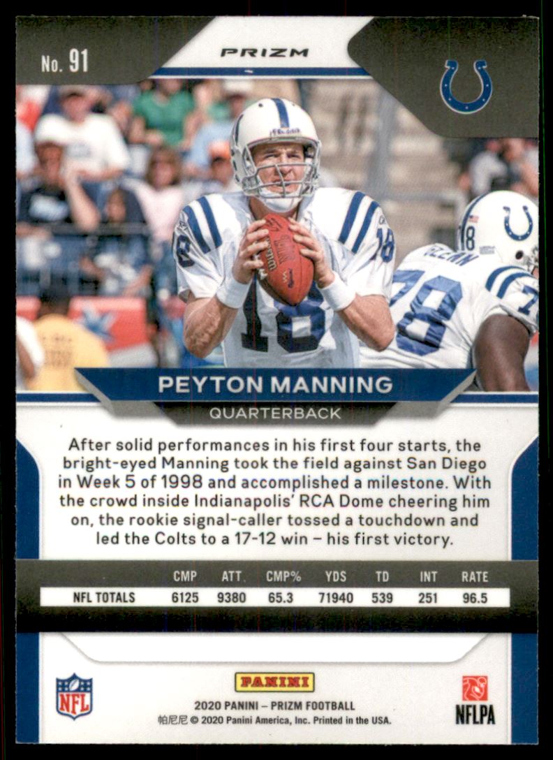 2020 Panini Prizm Prizms Red White and Blue #91 Peyton Manning