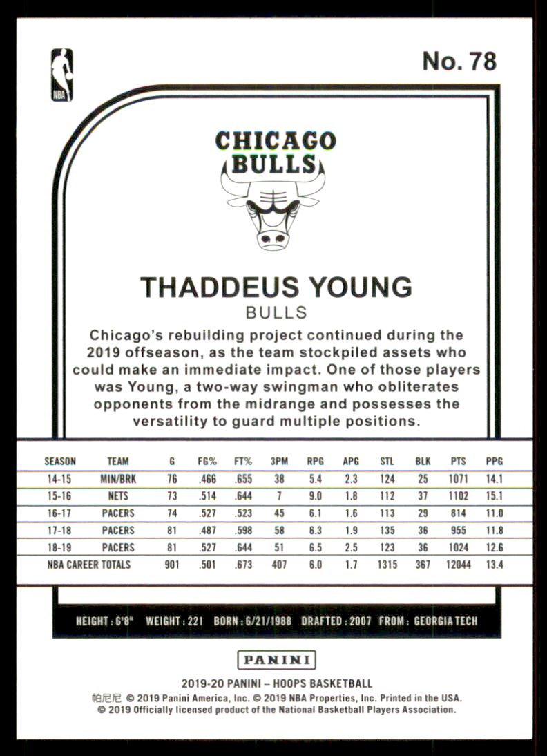 2019-20 Hoops Blue #78 Thaddeus Young back image