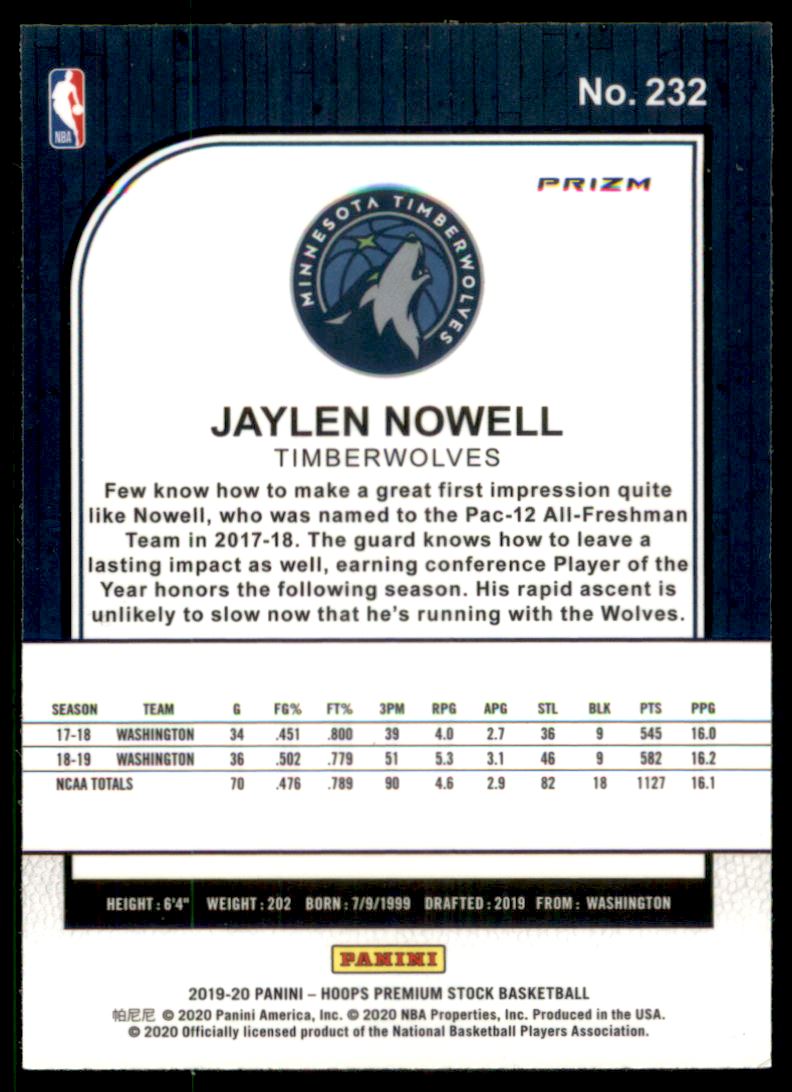 2019-20 Hoops Premium Stock Prizms Silver Scope #232 Jaylen Nowell back image
