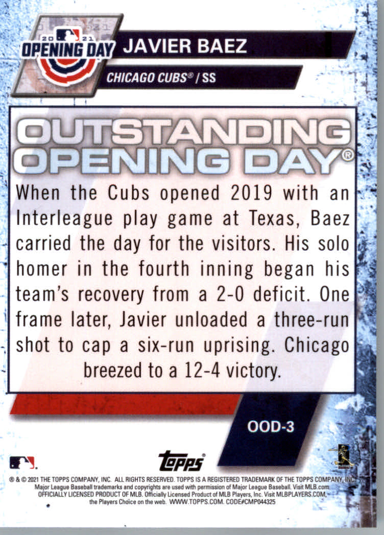 2021 Topps Opening Day Baseball "Outstanding Opening Days" Insert Cards - Picture 7 of 21