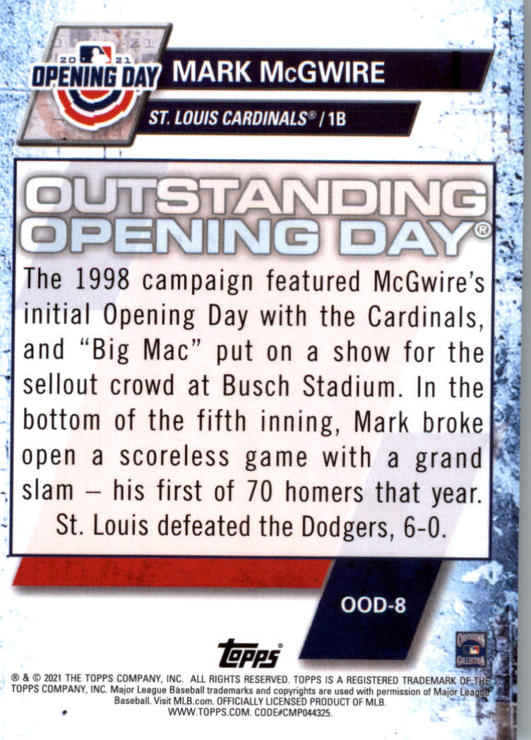 2021 Topps Opening Day Baseball "Outstanding Opening Days" Insert Cards - Picture 17 of 21