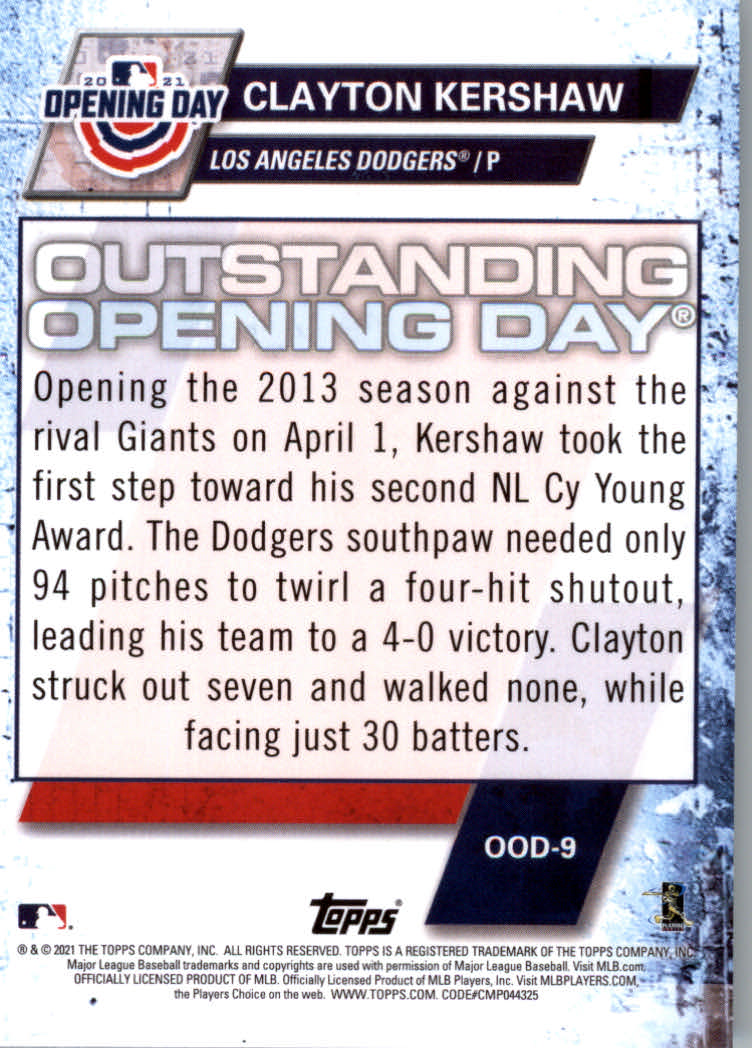 2021 Topps Opening Day Baseball "Outstanding Opening Days" Insert Cards - Picture 19 of 21