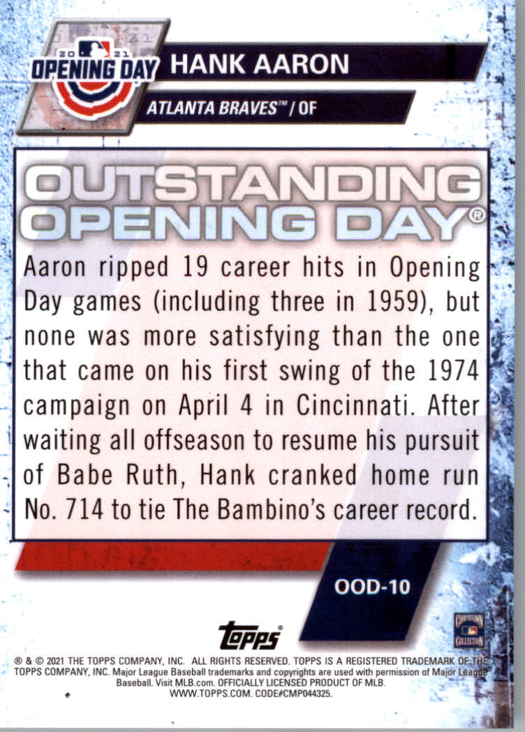 2021 Topps Opening Day Baseball "Outstanding Opening Days" Insert Cards - Picture 21 of 21