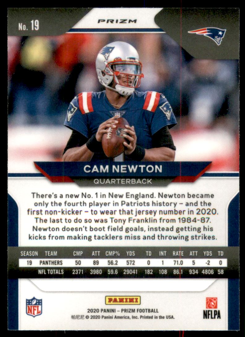 2020 Panini Prizm Prizms Red White and Blue #19 Cam Newton