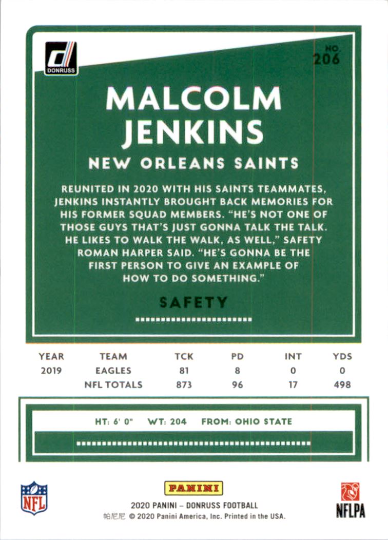 2020 Donruss Season Stat Line #206 Malcolm Jenkins/81 back image