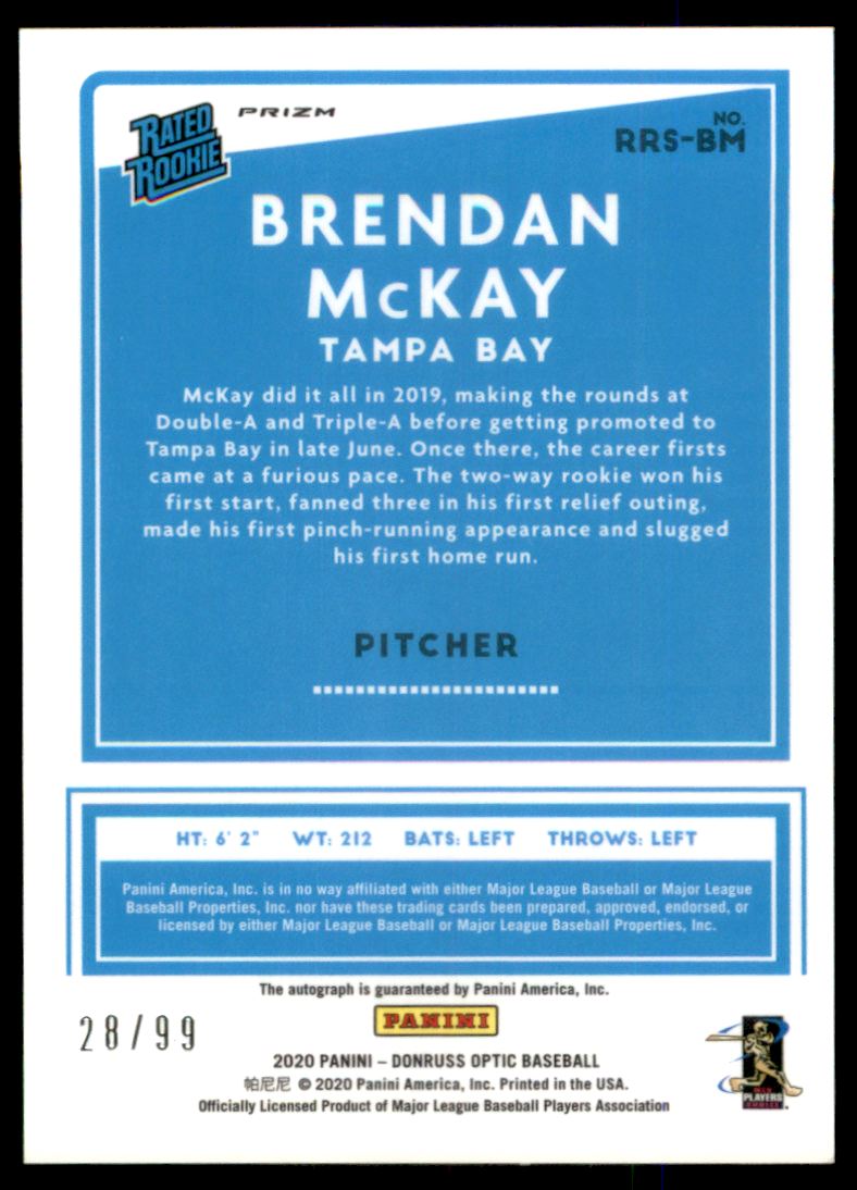 2020 Donruss Optic Rated Rookies Signatures Blue Mojo #6 Brendan McKay/99 back image