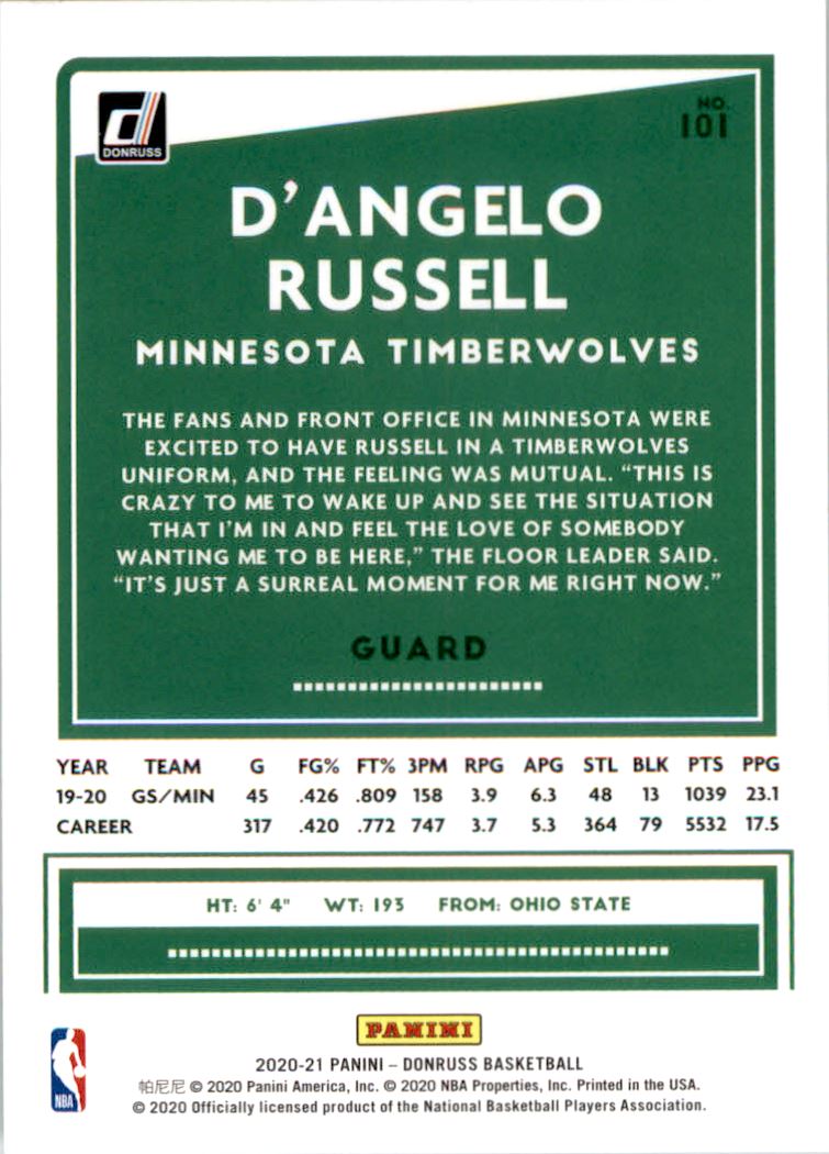 2020-21 Donruss Press Proof Silver #101 D'Angelo Russell back image
