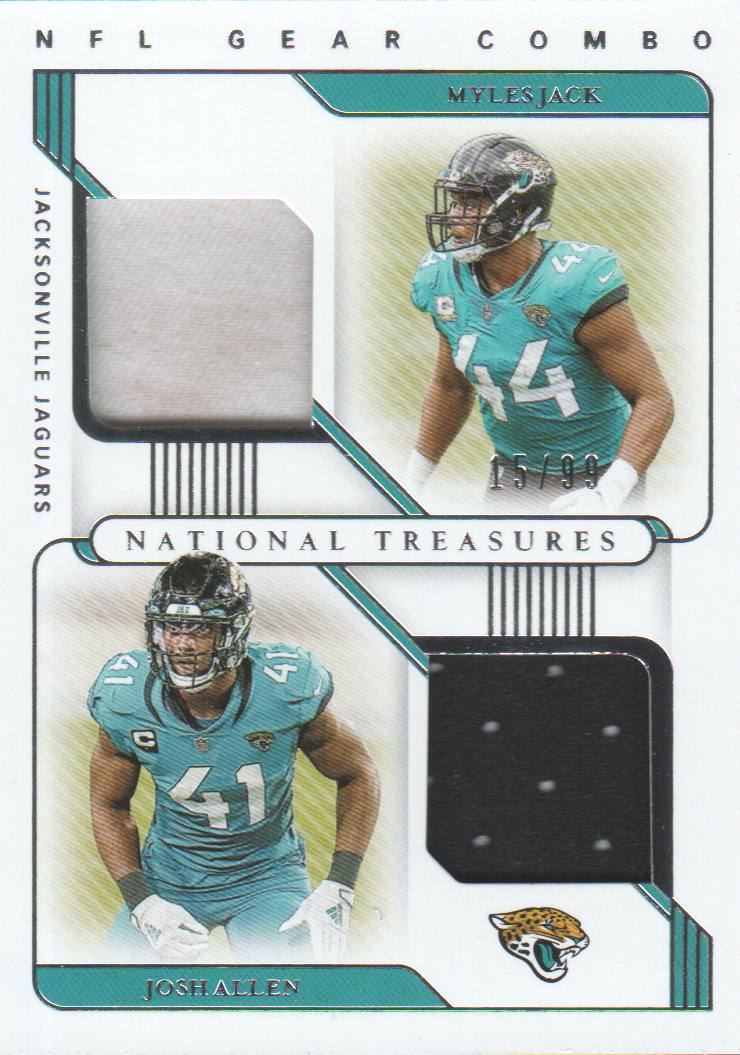 2020 Panini National Treasures NFL Gear Combo Materials #13 Josh Allen/Myles  Jack - #CM-JJ #'d 15/99 DUAL JERSEY - NM-MT