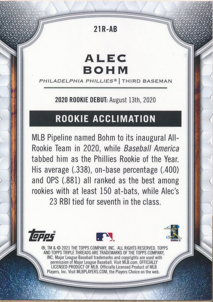 2021 Topps Tribute '21 Rookies #21RAB Alec Bohm