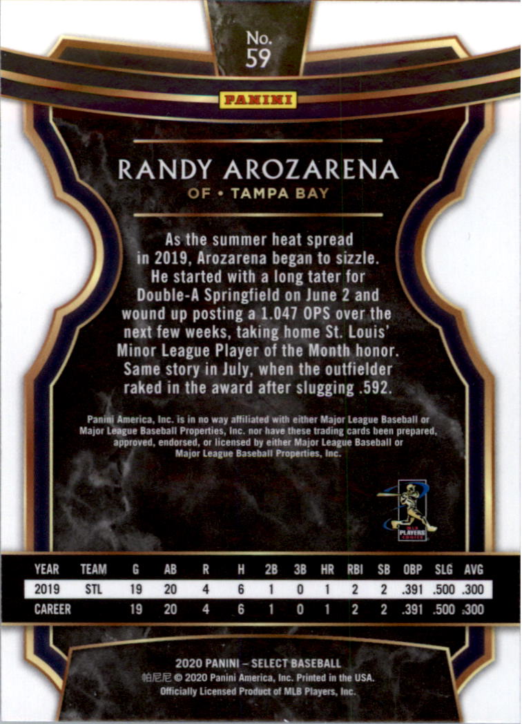 2020 Select #59 Randy Arozarena RC back image