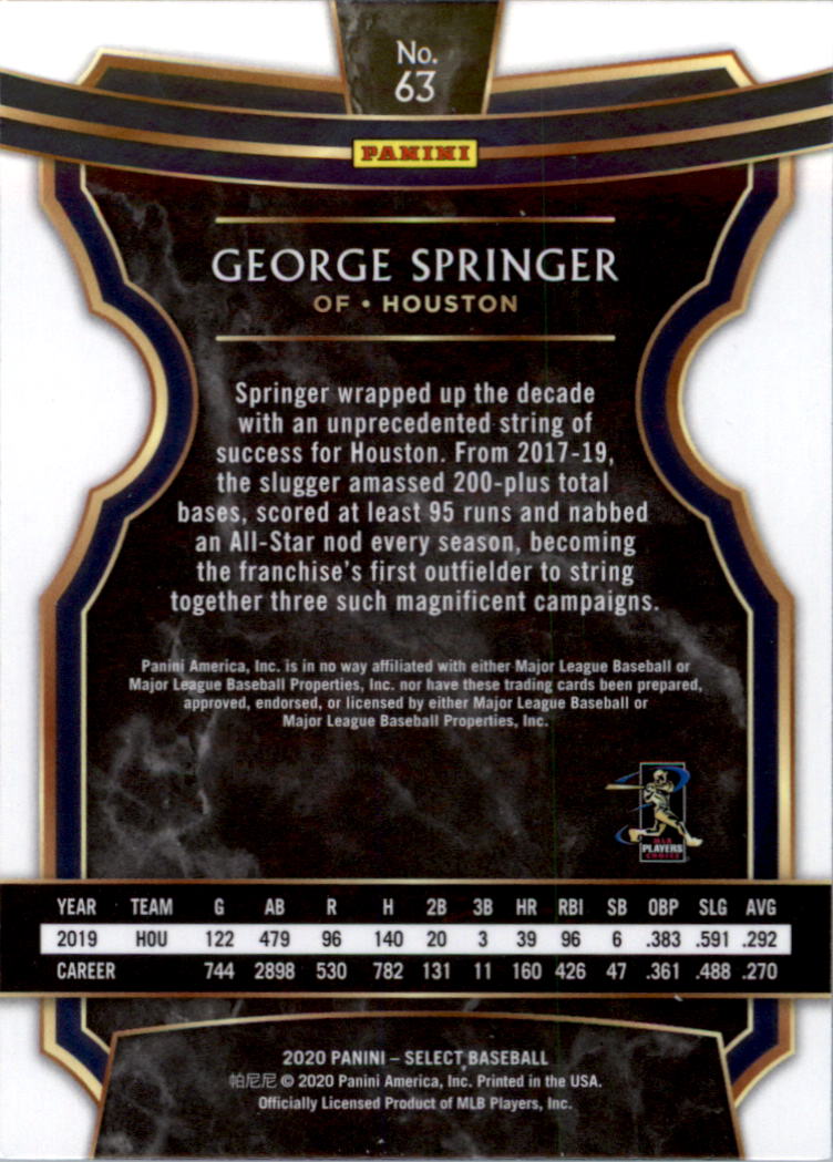2020 Select #63 George Springer back image