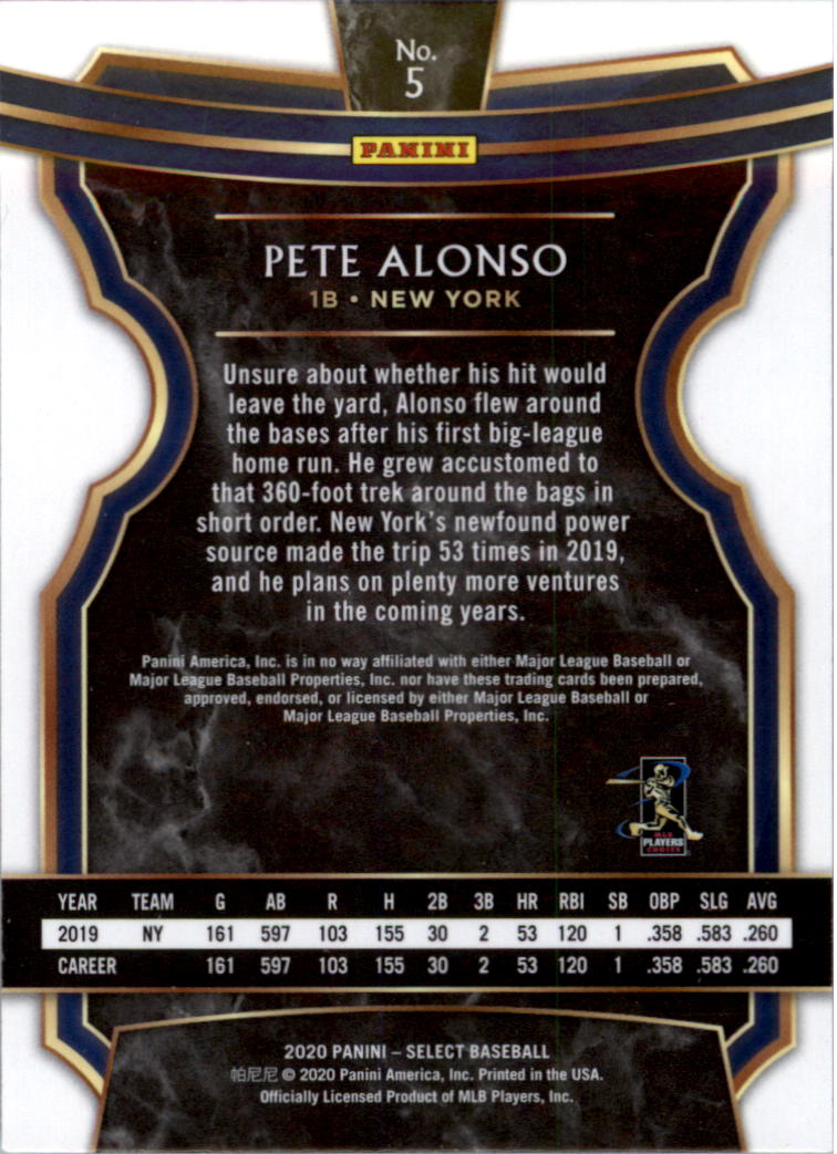 2020 Select #5 Pete Alonso back image