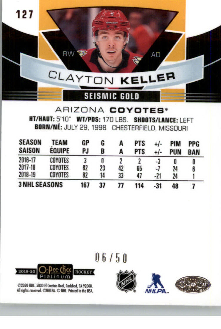 2019-20 O-Pee-Chee Platinum Seismic Gold #127 Clayton Keller back image