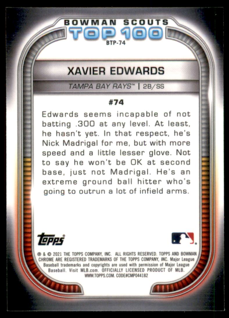 2021 Bowman Chrome Scouts Top 100 Refractors #BTP74 Xavier Edwards