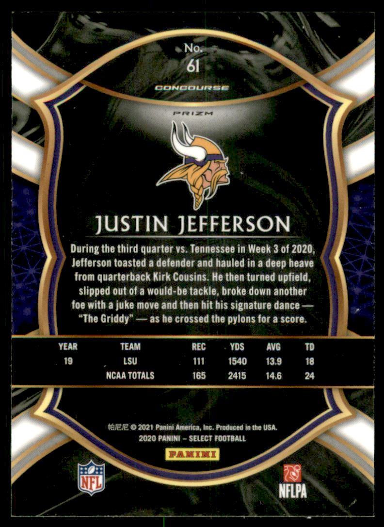 Justin Jefferson 2020 Select Concourse Tri-Color #61 Price Guide