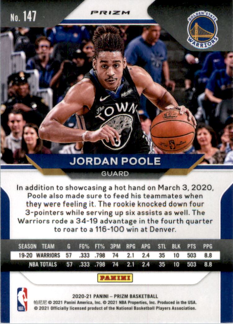 2020-21 Panini Prizm Prizms Silver #147 Jordan Poole
