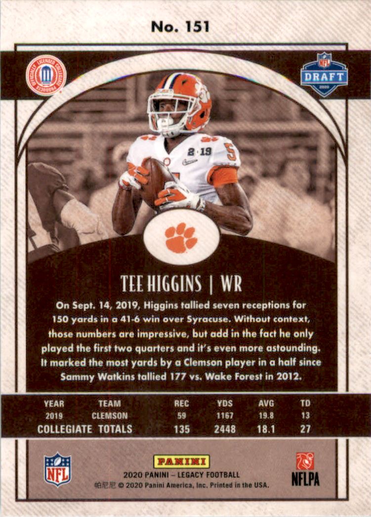 2020 Panini Legacy Premium Edition #151 Tee Higgins