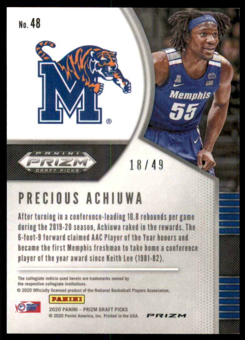 2020-21 Panini Prizm Draft Picks Prizms Fast Break Purple #48 Precious Achiuwa