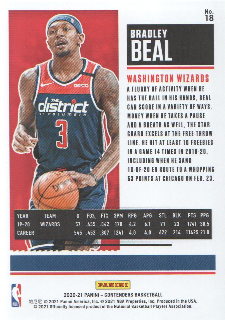 2020-21 Panini Contenders First Round Ticket #18 Bradley Beal back image